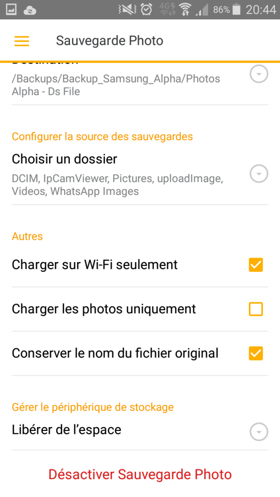 Synology Ds File - Sauvegarde photos, choix type de connexion pour synchroniser données et économie de batterie lorsque en charge - Jesauvegardemesdocuments.fr