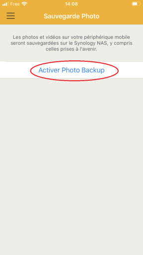 Activation des sauvegardes de photos avec l'application DS FILE de SYNOLOGY sur IPhone