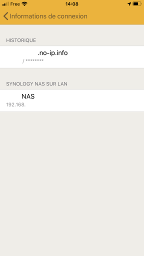 Choix du profil de connection sur DS FILE de Synology sur un IPhone