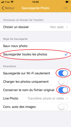 Choix des photos a sauvegarder et paramétrage de DS FILE de Synology pour sauvegarde d'un IPhone